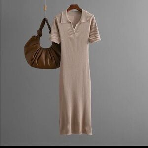 0874.  Elegant Cream Polo Knit Dress